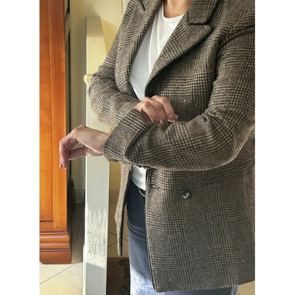 The Kooples Blazer Womens 38 Houndstooth Plaid Double Breasted Tweed Old Money